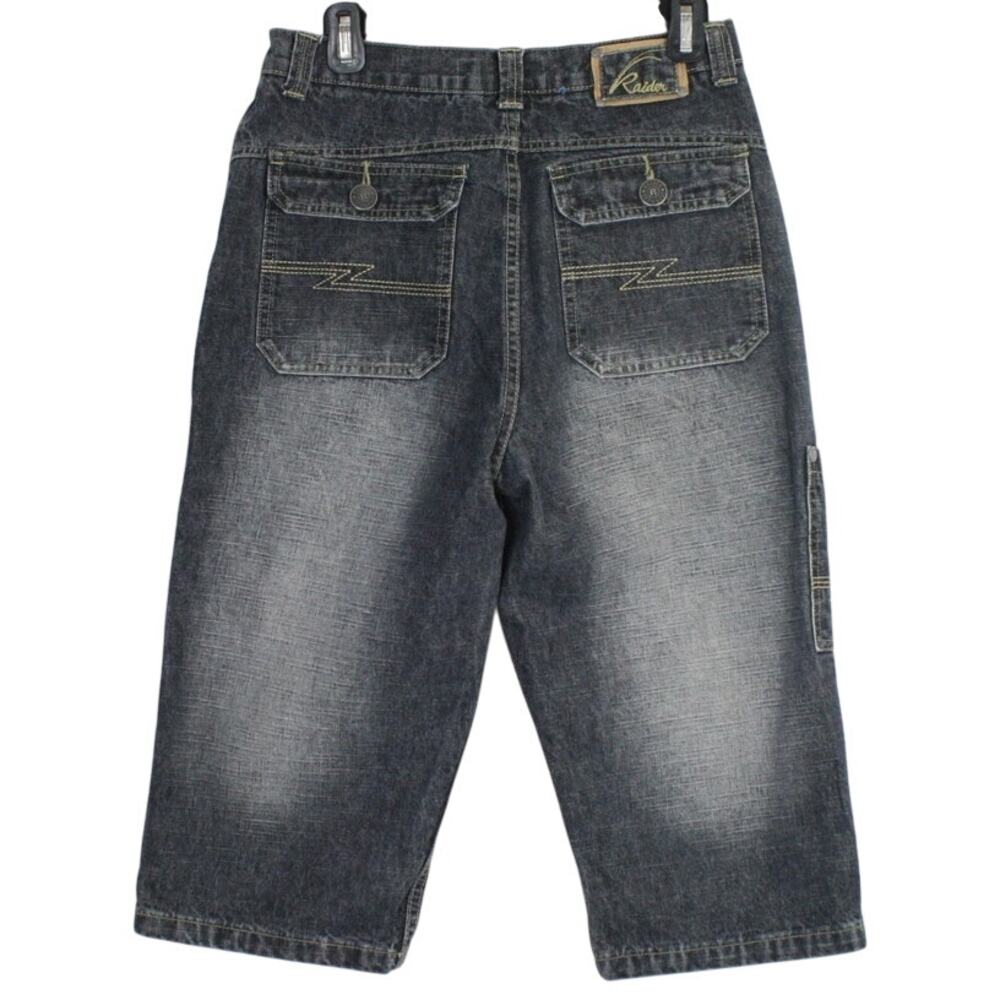 Vintage Y2K Raider Denim Shorts Boys 18 Gray Cargo Skater Jorts W28